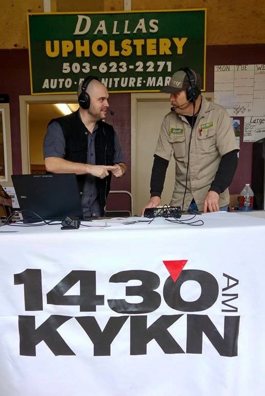 Rich being interviewed on the radio 1430 KYKN at the Dallas Upholstery shop