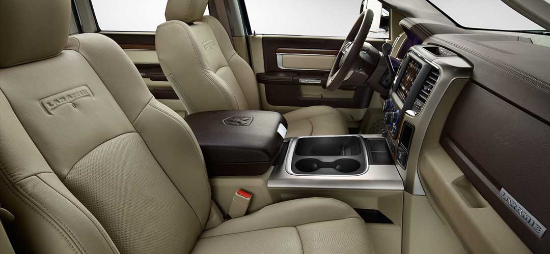 luxurious dark brown and cream interior of mordern pick up truck