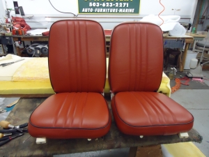 recovered bucket seats brown with black piping