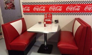Diner booths in red and white