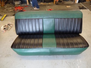 Freshly reupholstered bench seat for a pickup