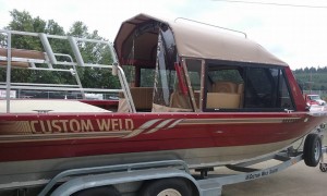 custom boat cover with clear vinyl windows