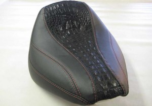 custom motorcycle seat with exotic inlay