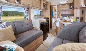 Bright beautiful interior of RV with matching upholstery