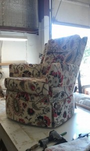 comfy chair reupholstered with a floral pattern